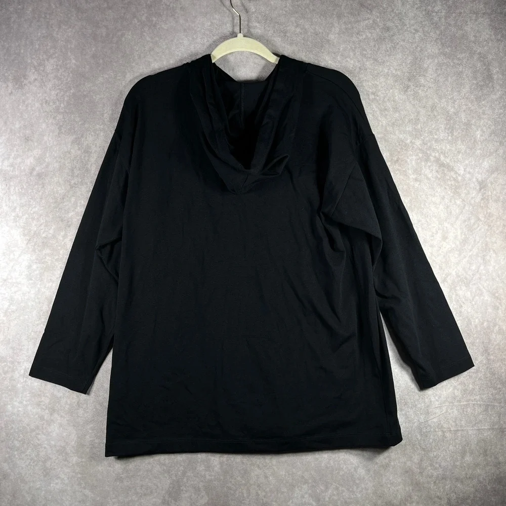 Eileen Fisher Hoodie Shirt Women Size PM Black Knit Long Sleeve Pullover Capsule
